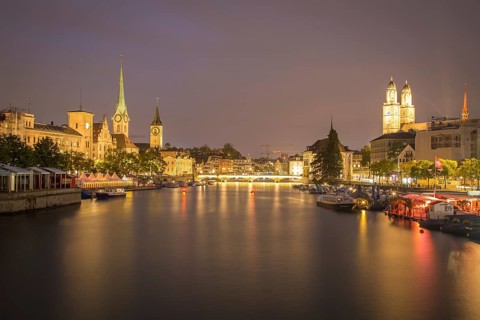 View over river Limmat at dusk