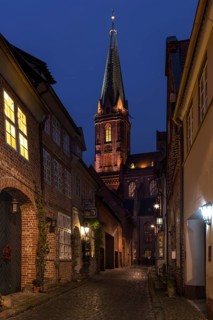 Coloured illuminated St. Nicholas Church at Christmas time