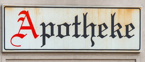 Sign pharmacy in old German print
