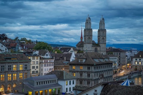Church Grossmuenster at dusk