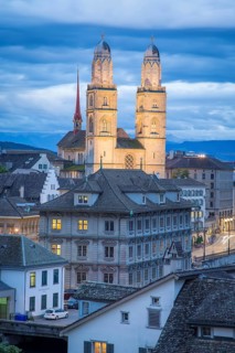 Church Grossmuenster at dusk