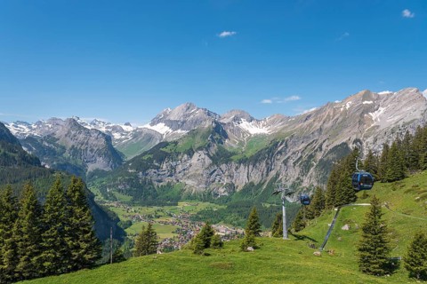 Mountain panorama at the Oeschinen mountain station with Grosser Lohner
