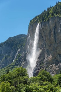 Staubbach Falls tumbling down from a high rock face