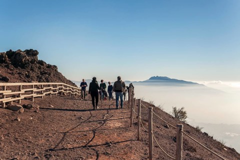 Tourists on top of Volcano Vesuvius