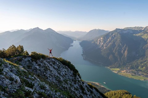 Young woman jumps into the air