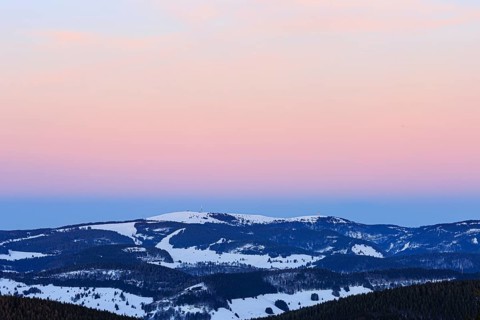 Feldberg with snow at sunset