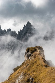 Bizarre mountain peaks with dramatic clouds