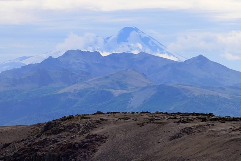 View from the volcano Batea Mahuida to the volcano Llaima in Chile