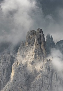 Bizarre mountain peaks with dramatic clouds