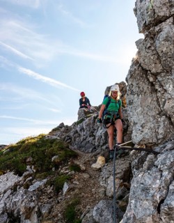 Mountaineers on a secured fixed rope route