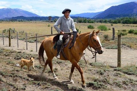 Young Gaucho rides a horse