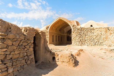 Ruins of ritual buildings near Dakhmeh Zoroastrian Tower of Silence