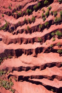Terraced eroded mountainside