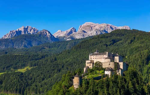 Hohenwerfen Castle with view to the Hochkoenig