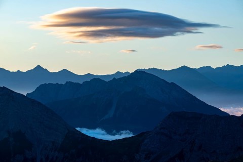 Blue hour with Lechtaler Alps and small clouds