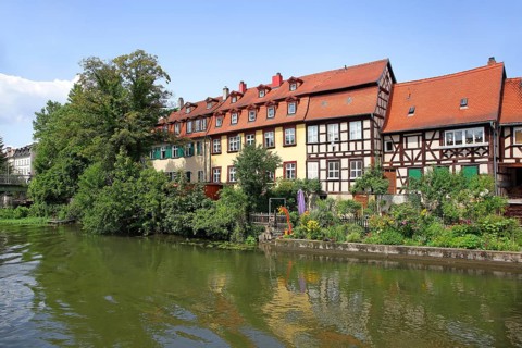 Row of houses in the old town quarter of Little Venice on the banks of the Regnitz