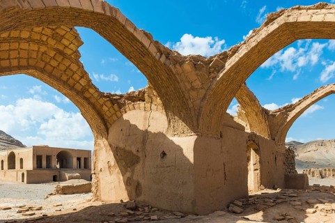 Ruins of ritual buildings near Dakhmeh Zoroastrian Tower of Silence