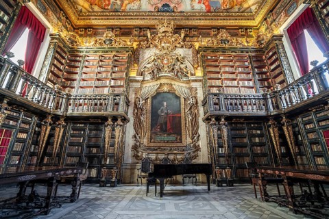 Interioir of library in historic University of Coimbra