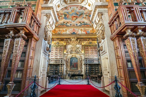 Interioir of library in historic University of Coimbra