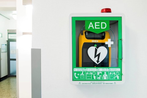 Defibrillator on a wall in a hospital