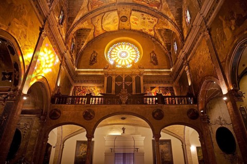 Rosette and organ in the Roman Catholic Church of Santa Maria dels Angels