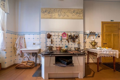 Kitchen with wood stove