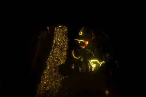 Diver cleans historical shipwreck Chaika of clams