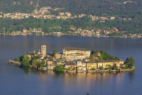 View of the island Isola San Giulio in Lake Orta