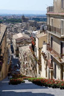 Stairs Santa Maria del Monte from above with view of the city