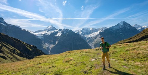 Hikers on the hiking trail to Bachalpsee