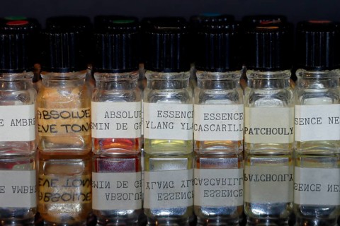 Small bottles with different essences for perfume production