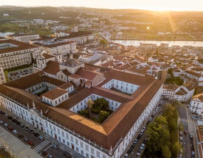 Aerial view of Coimbra university at sunset