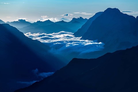 Blue hour with Lechtaler Alps and small clouds