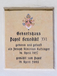 Memorial plaque at the birthplace of Pope Benedict XVI