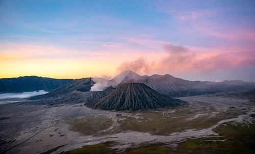 Volcanic landscape at sunrise