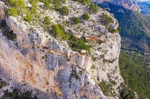 Ruins of the fortress wall of Castell d'Alaro on Puig d'Alaro