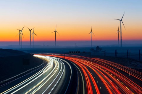 Motorway A8 with wind farm