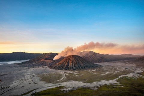 Volcanic landscape at sunrise