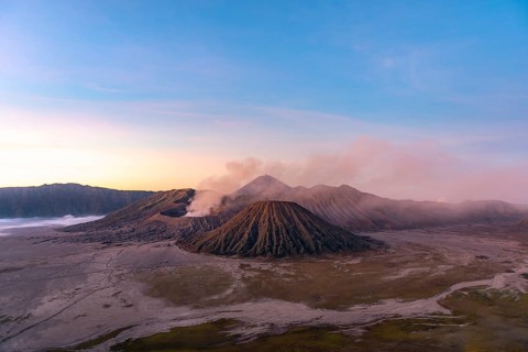 Volcanic landscape at sunrise