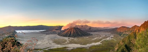 Volcanic landscape at sunrise