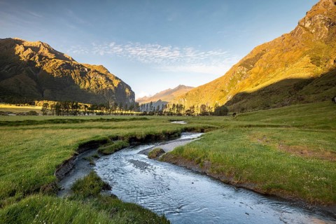 Outlet of Wishbone Waterfall in Matukituki River Valley
