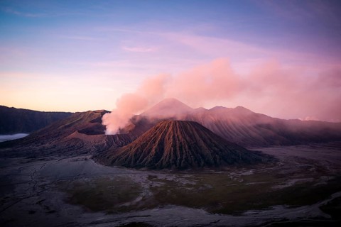 Volcanic landscape at sunrise