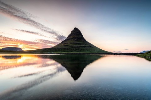 Mountain Kirkjufell reflected in the water