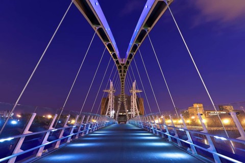 The Lowry bridge during blue hour