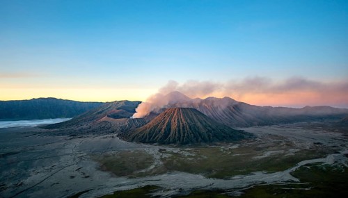 Volcanic landscape at sunrise