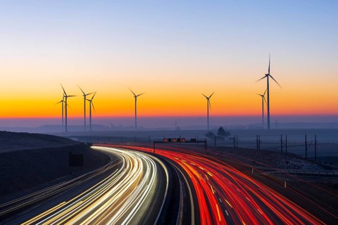 Motorway A8 with wind farm