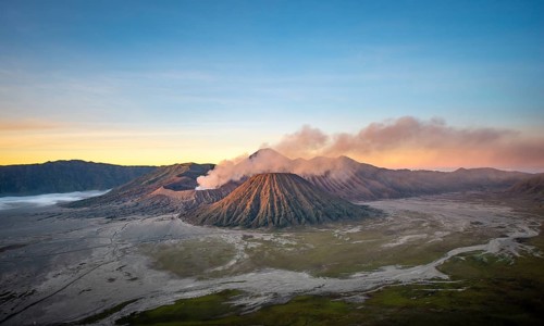 Volcanic landscape at sunrise