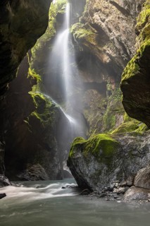 Narrow gorge with waterfall