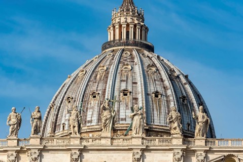 Cupola of St. Peter's Basilica with statues of Saints Thomas