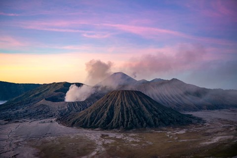 Volcanic landscape at sunrise